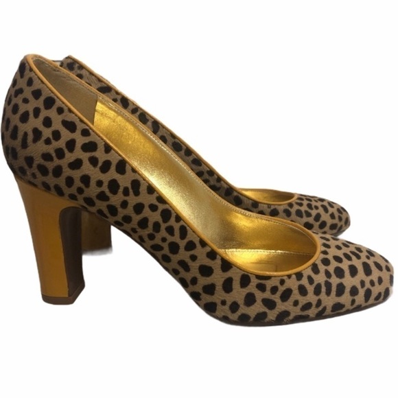J. Crew Calf Hair Leopard Pumps with Mustard Yellow Trim - Picture 1 of 9